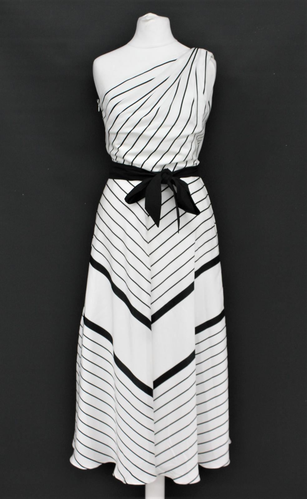 HOBBS Ladies Paulina Ivory Black One Shoulder Flared Midi Dress UK6 NEW RRP159