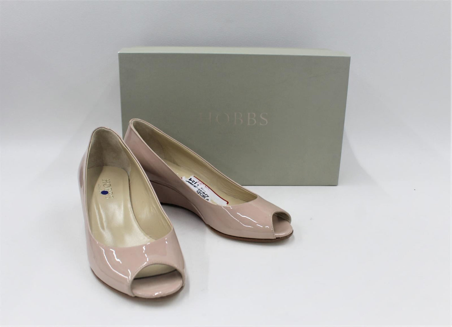 HOBBS Ladies Light Nude Patent Leather Viv Open Toe Court Shoes UK3 NEW RRP129