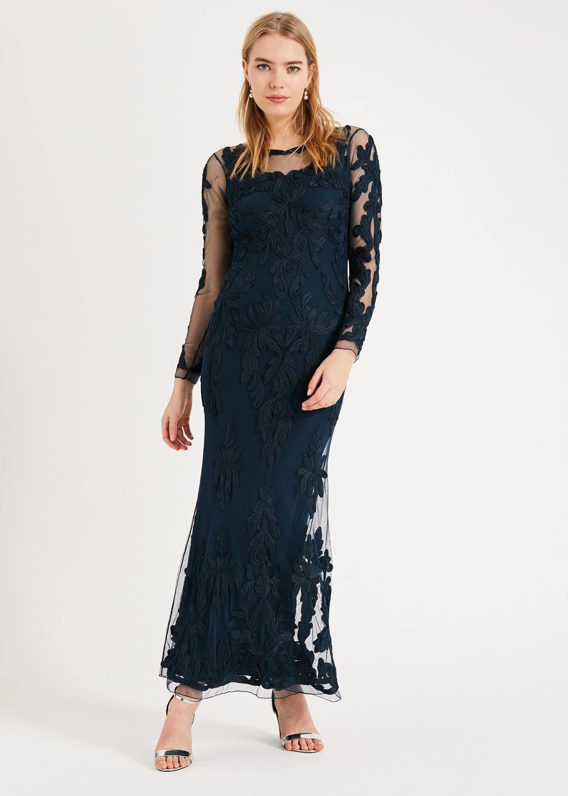 Phase Eight Leticia Tapework Lace Maxi Maxi Dress Petrol Size UK8 RRP350