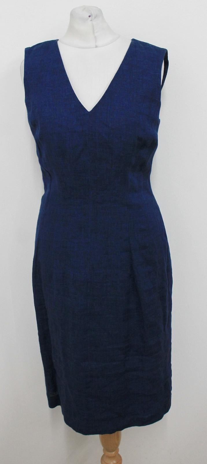 HOBBS Ladies Mid Blue Linen V Neckline Carie Shift Dress UK8 BNWT RRP 149