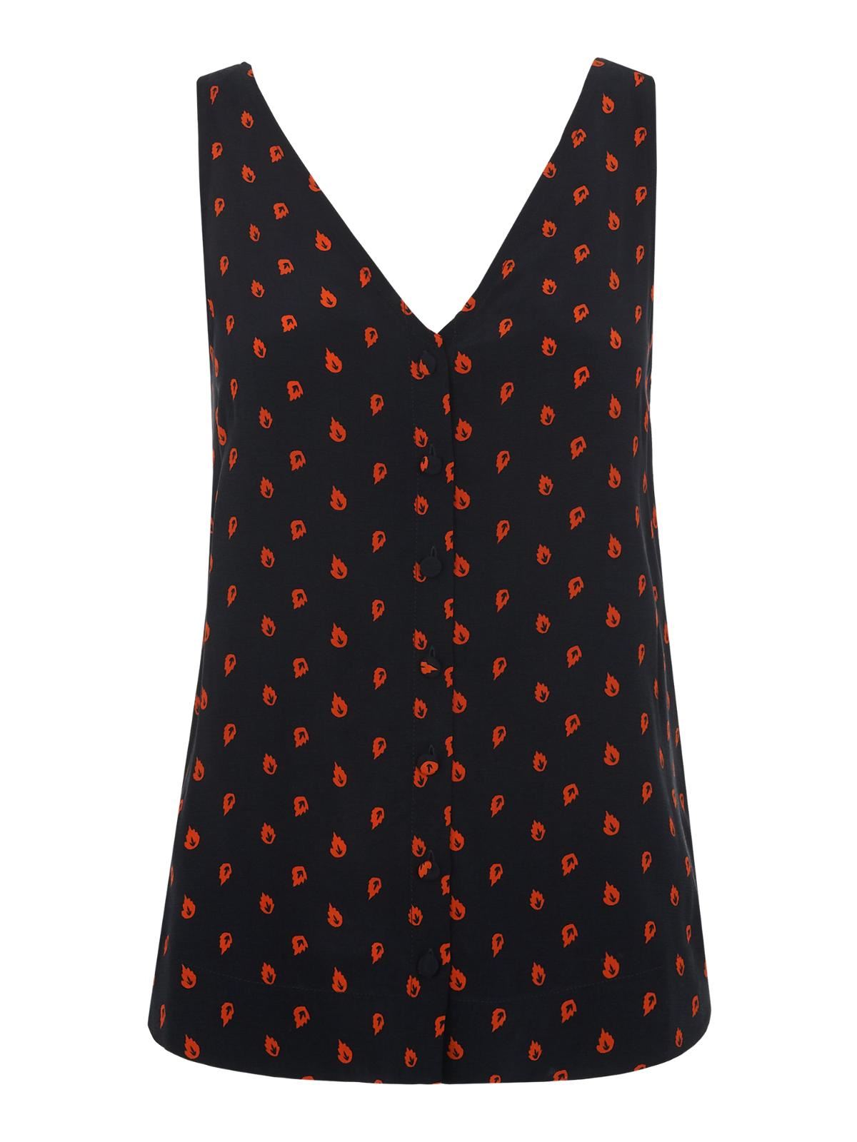 WHISTLES Ladies Navy Blue Multi Scattered Leaf Button Top Vest UK6 RRP69 BNWT