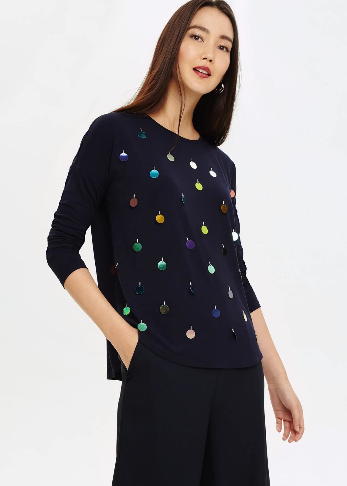 Phase Eight Suky Sequin 3/4 Sleeve Top Navy Size UK8 RRP49