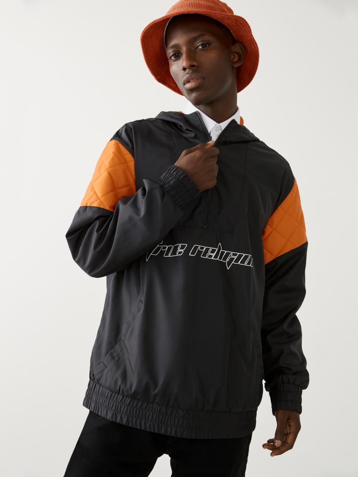 TRUE RELIGION Men's Half Zip Windbreaker Jacket Black Orange L BNWT RRP309