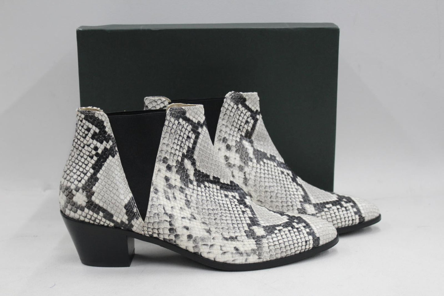 HOBBS Ladies Black Ivory Mono Snakeskin Low Block Heel Laura Boots UK8 BNIB