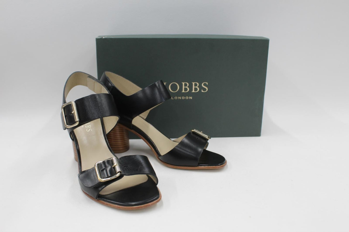 HOBBS Ladies Penny Black Leather Ankle Straps Block Heel Sandals RRP149 UK3 BNWT