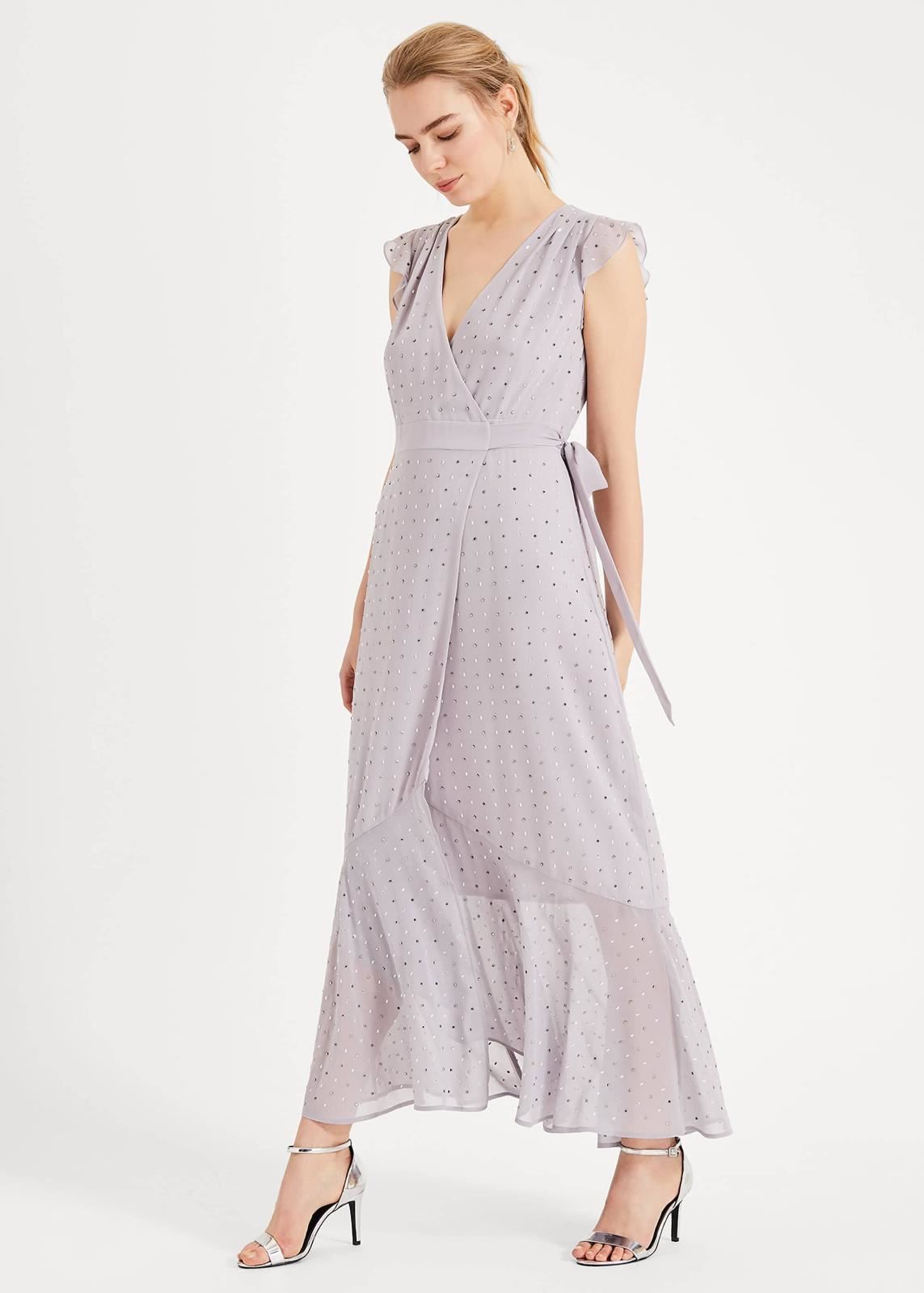 Phase Eight Kimmy Sparkle Maxi Maxi Dress Misty Mauve Size UK12 RRP275