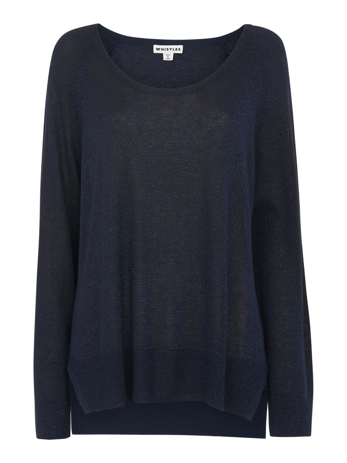 WHISTLES Ladies Navy Blue Sparkle Scoop Neck Knit Jumper Size XS BNWT RRP79