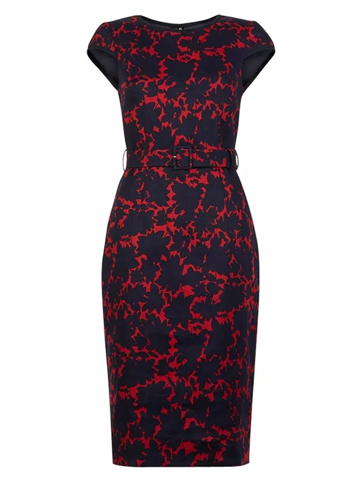 HOBBS Ladies Peony Red Navy Linen Cap Sleeve Floral Shift Jessie Dress UK6 BNWT