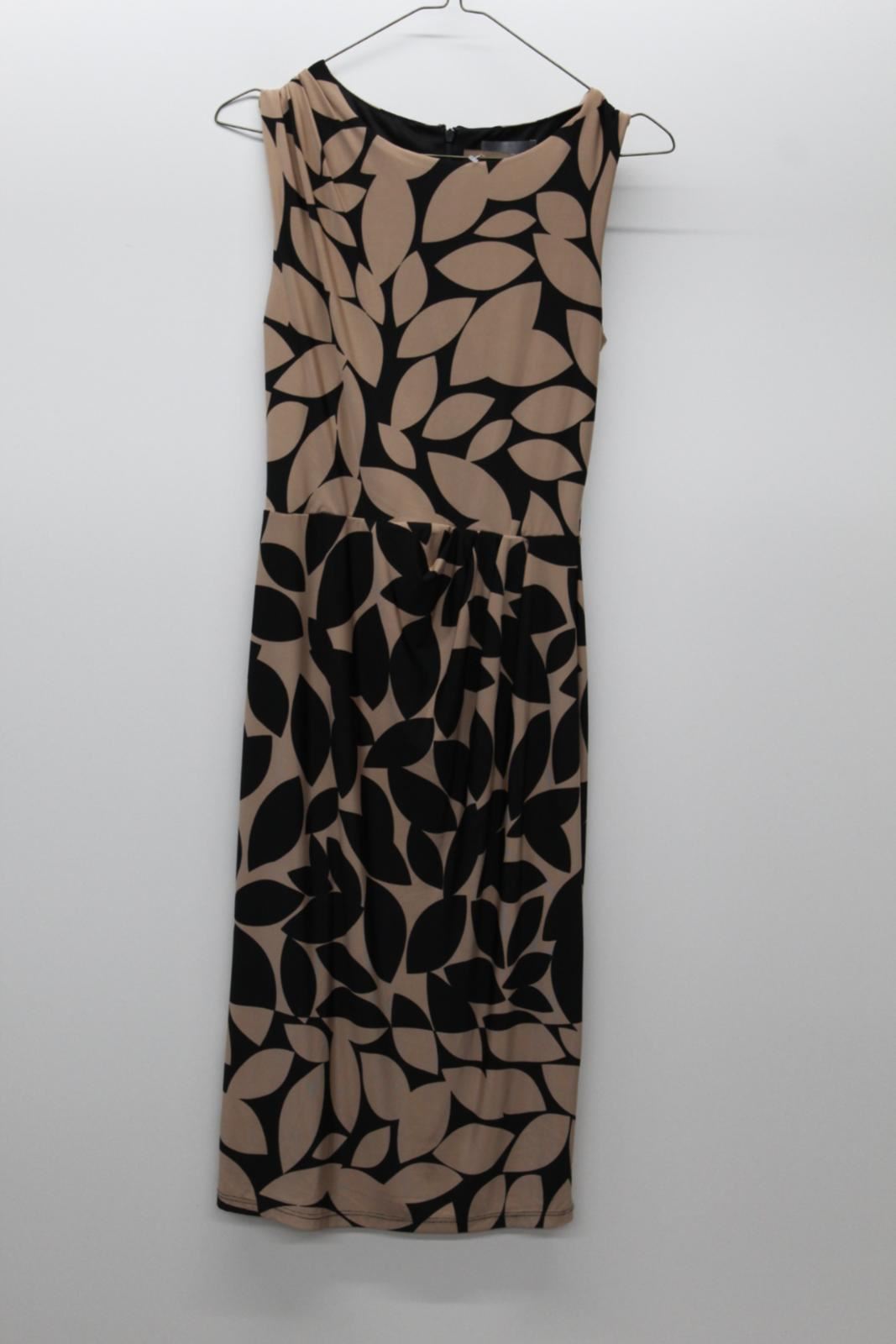 PHASE EIGHT Ladies Leora Tan Brown Black Leaf Print Sleeveless Dress UK8 BNWT