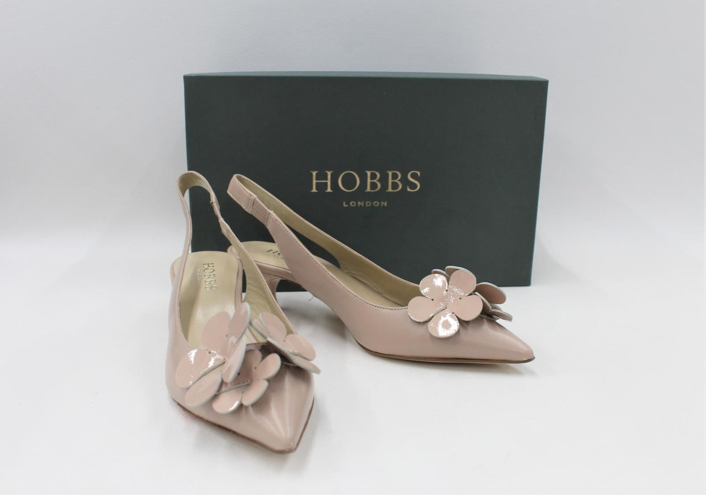 HOBBS Ladies Nude Leather Kitten Heel Felicity Slingback Shoes UK3 RRP199 BNIB
