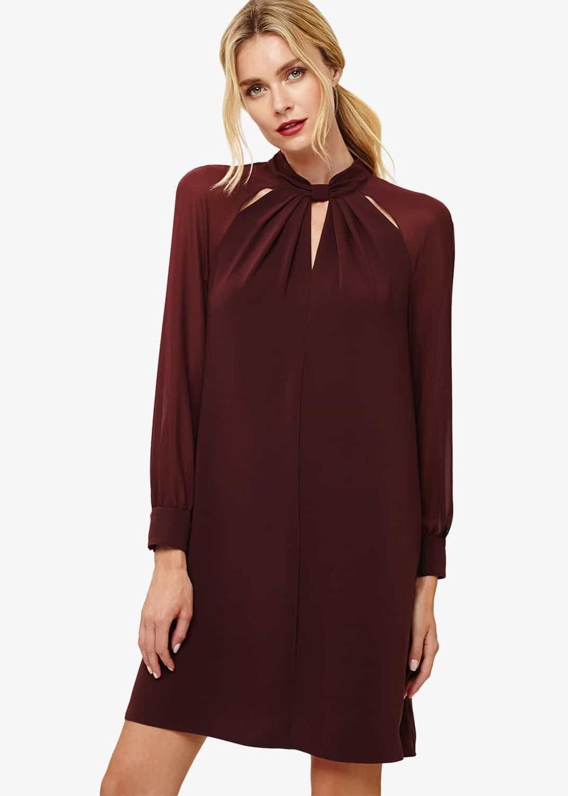Phase Eight Carolina Long Sleeve Swing Knee Length Dress Oxblood Size UK8 RRP99