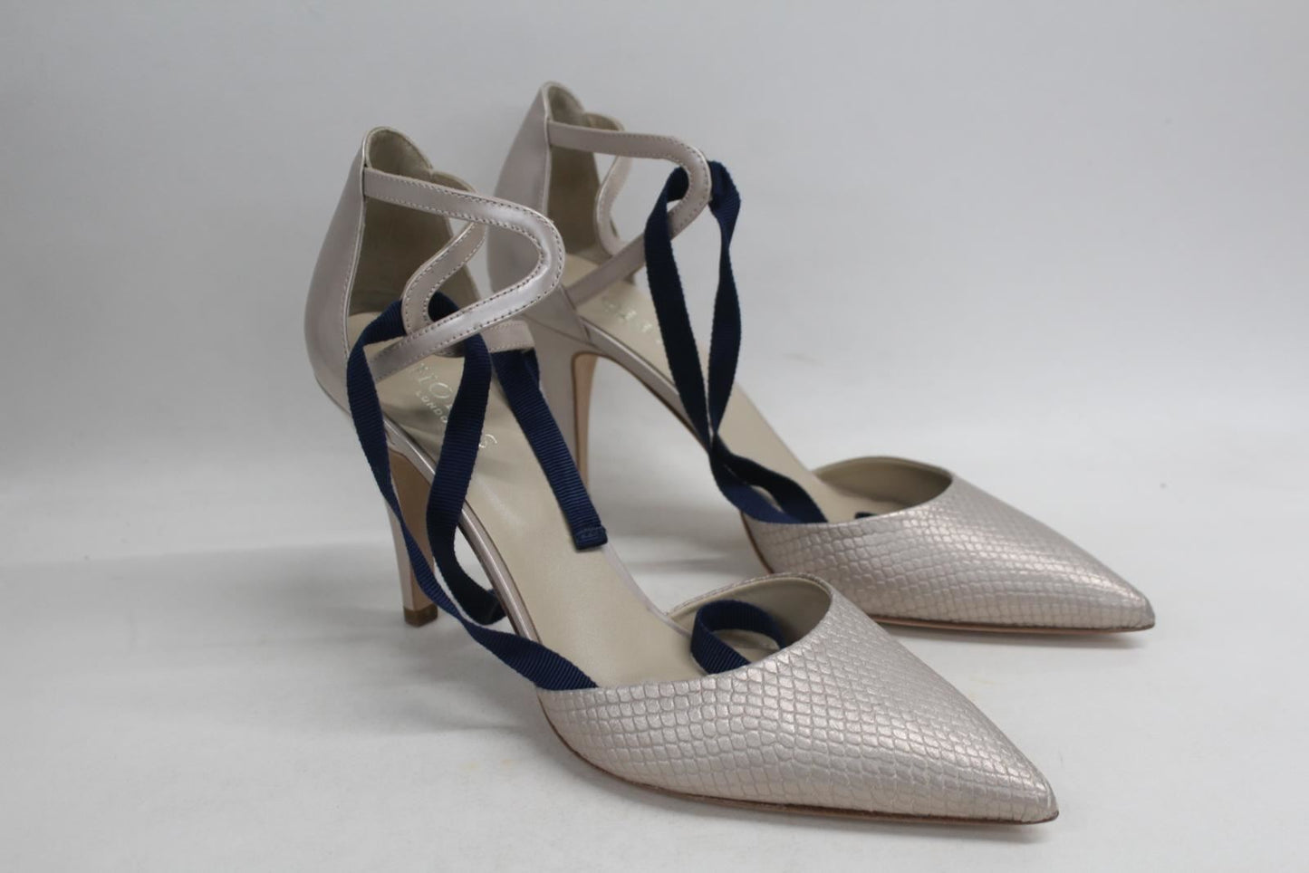 HOBBS Ladies Gabriella Court Blush Beige Leather Mix Pointy Toe Heels UK9 NEW
