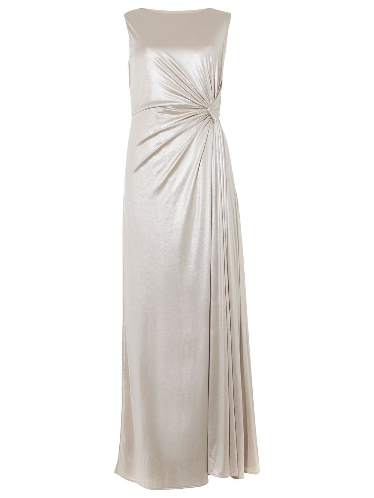 PHASE EIGHT Ladies Gold Metallic Ruched Side Preeta Maxi Dress UK6 BNWT RRP130