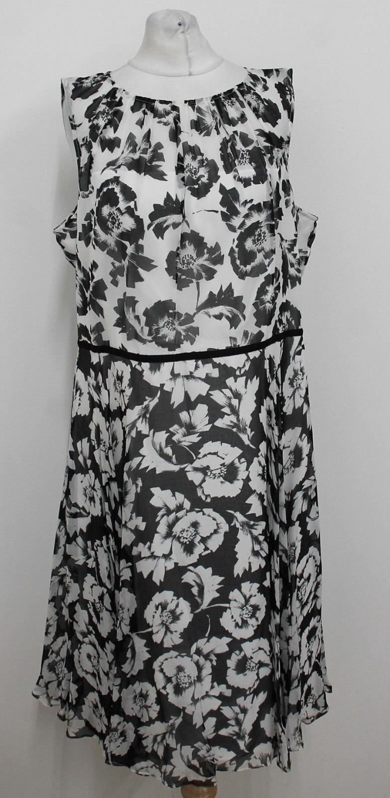 HOBBS Ladies Ivory Black Silk Floral Flare Aberline Dress UK16 BNWT RRP179
