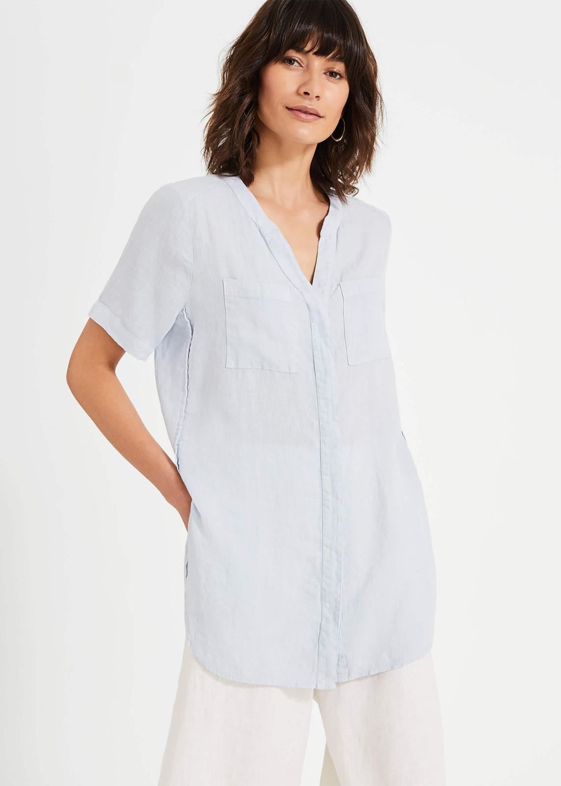 Phase Eight Willow Linen Short Sleeve Tunic Soft Blue Size UK8 RRP65
