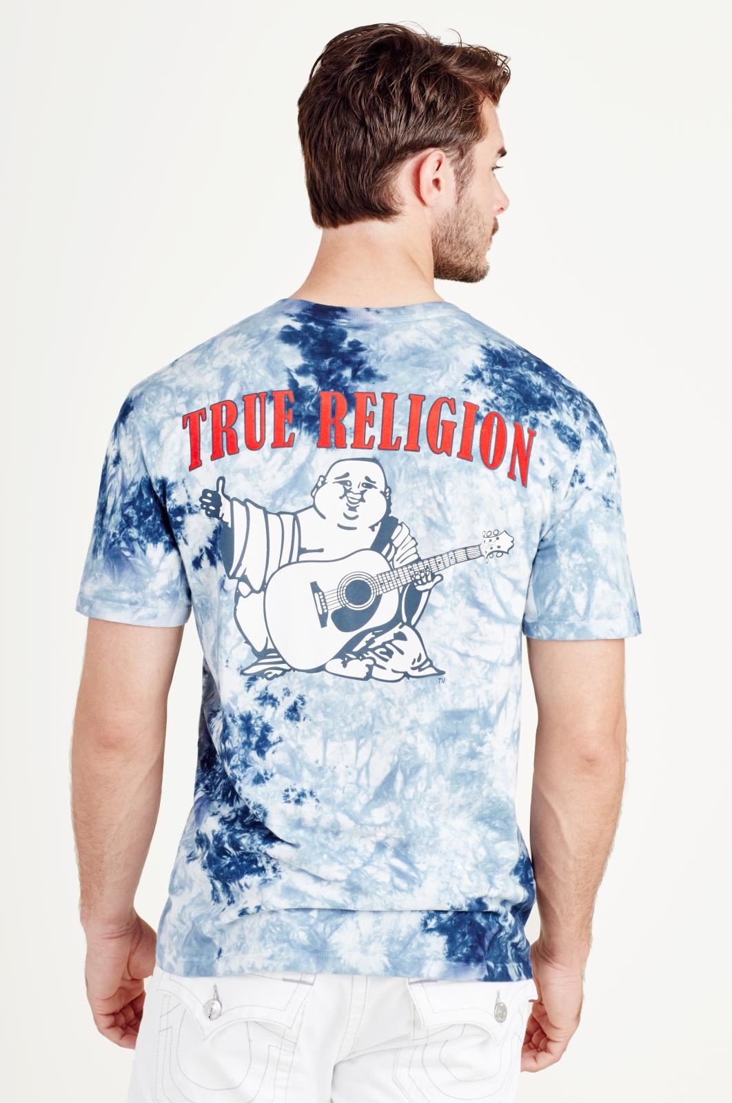 TRUE RELIGION Men's Ocean Waves Blue Tie Dye Buddha Logo T-Shirt XS BNWT RRP69