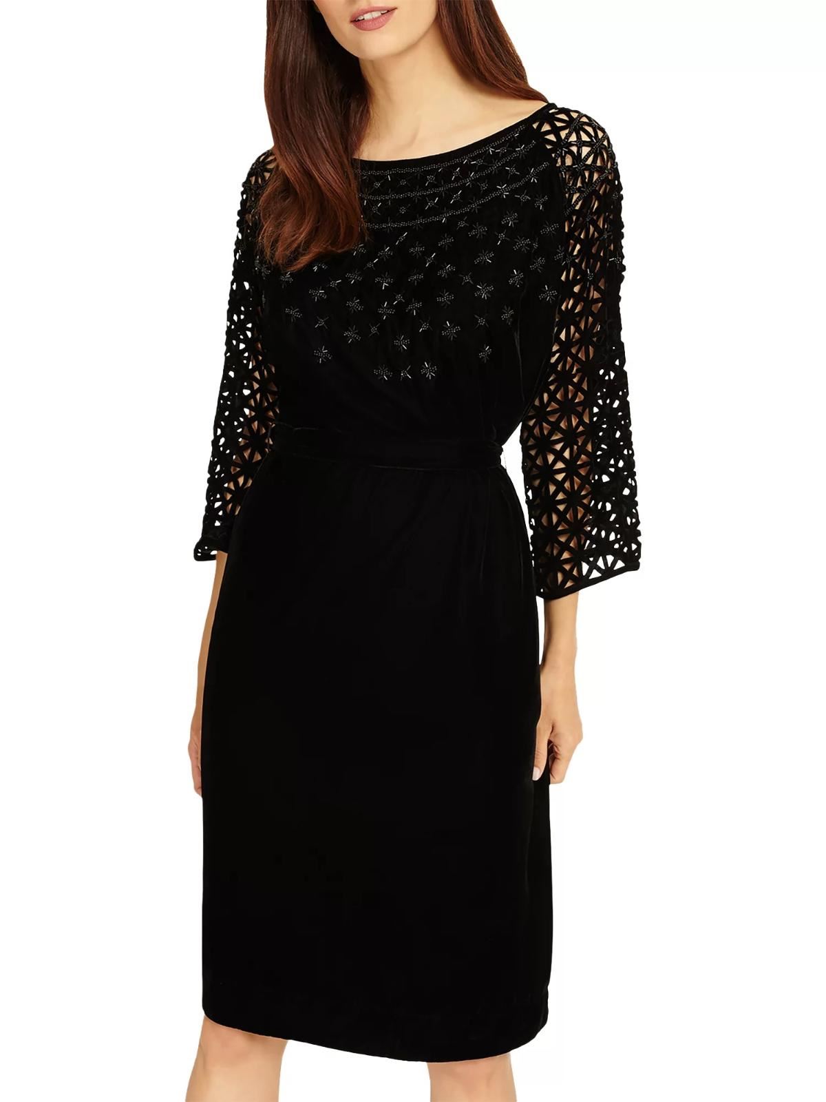 PHASE EIGHT Ladies Nikita 3/4 Sleeve Embellished Dress Black UK12 BNWT RRP150