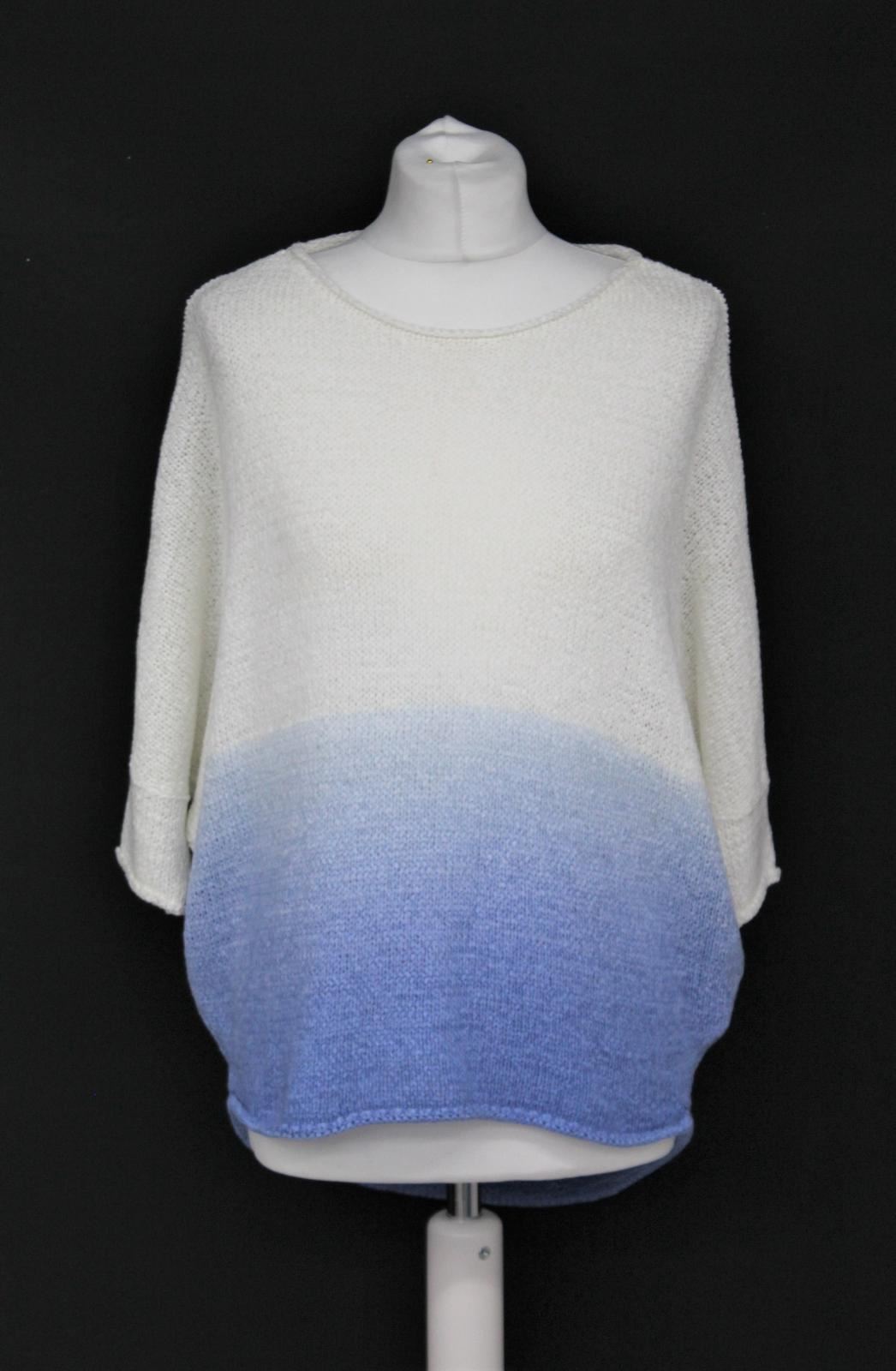 PHASE EIGHT Ladies White & Blue Short Sleeve Aideen DipDye Knitted Jumper S NEW