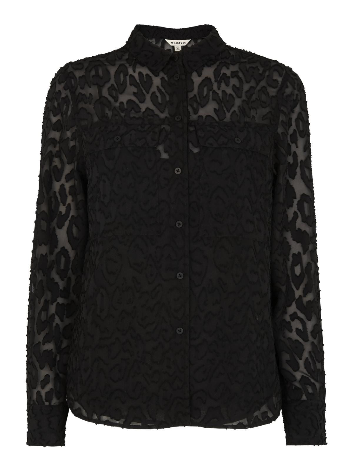 WHISTLES Ladies Black Animal Print Devore Military Shirt UK6 RRP119 BNWT