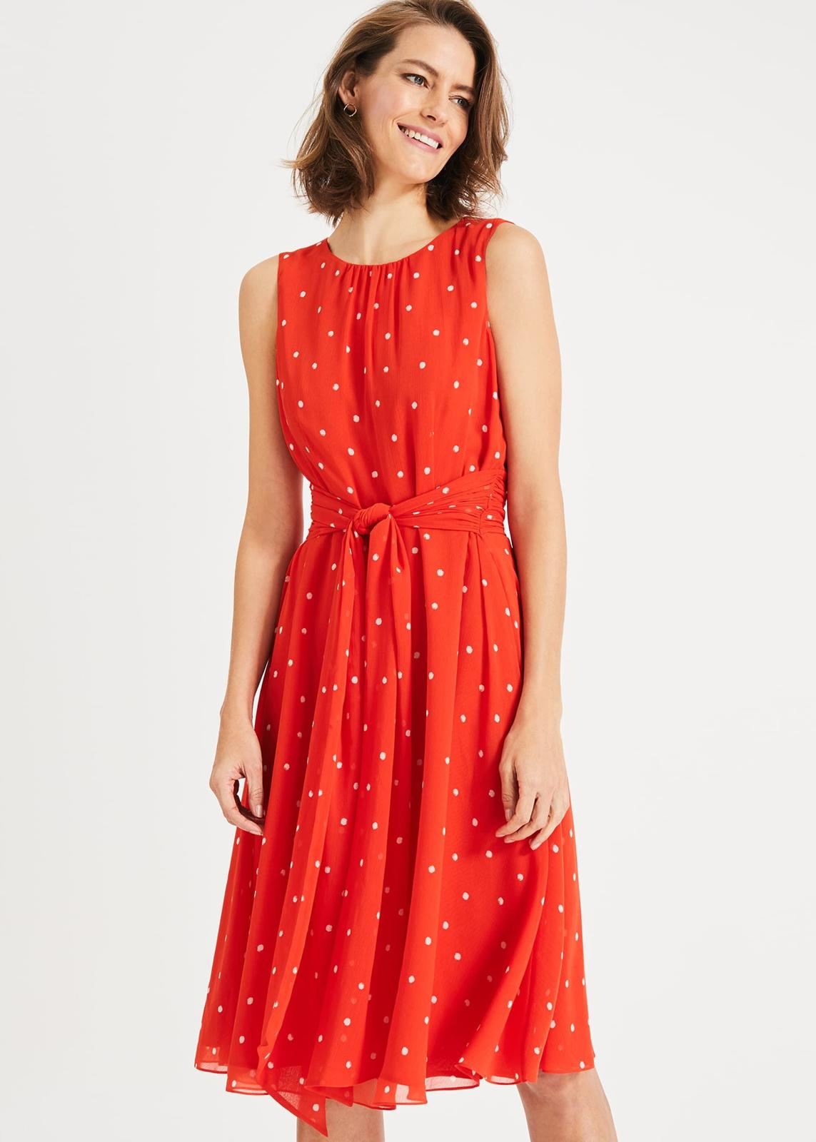 Phase Eight Fernanda Spot Fit & Flare Dress Vermillion/Ivory Size UK16 RRP130