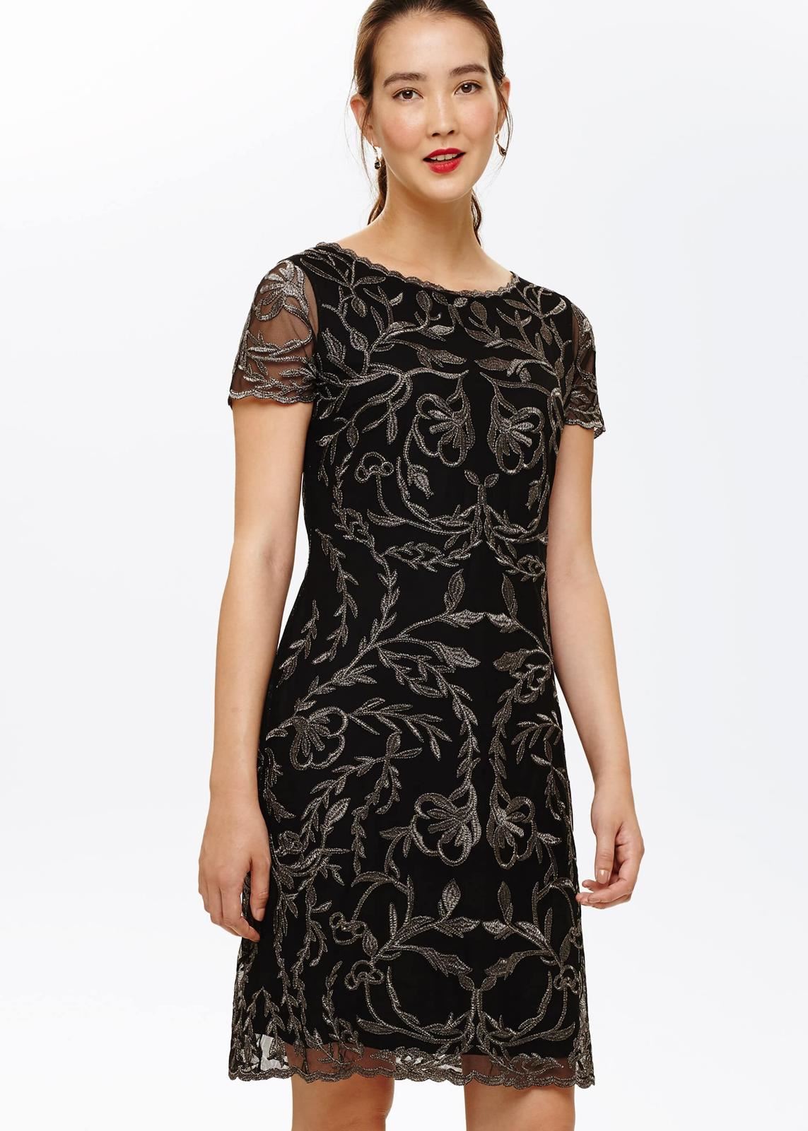 Phase Eight Alannah Embroidered Mesh Sheath Dress Black/Gunmetal Size UK8 RRP135