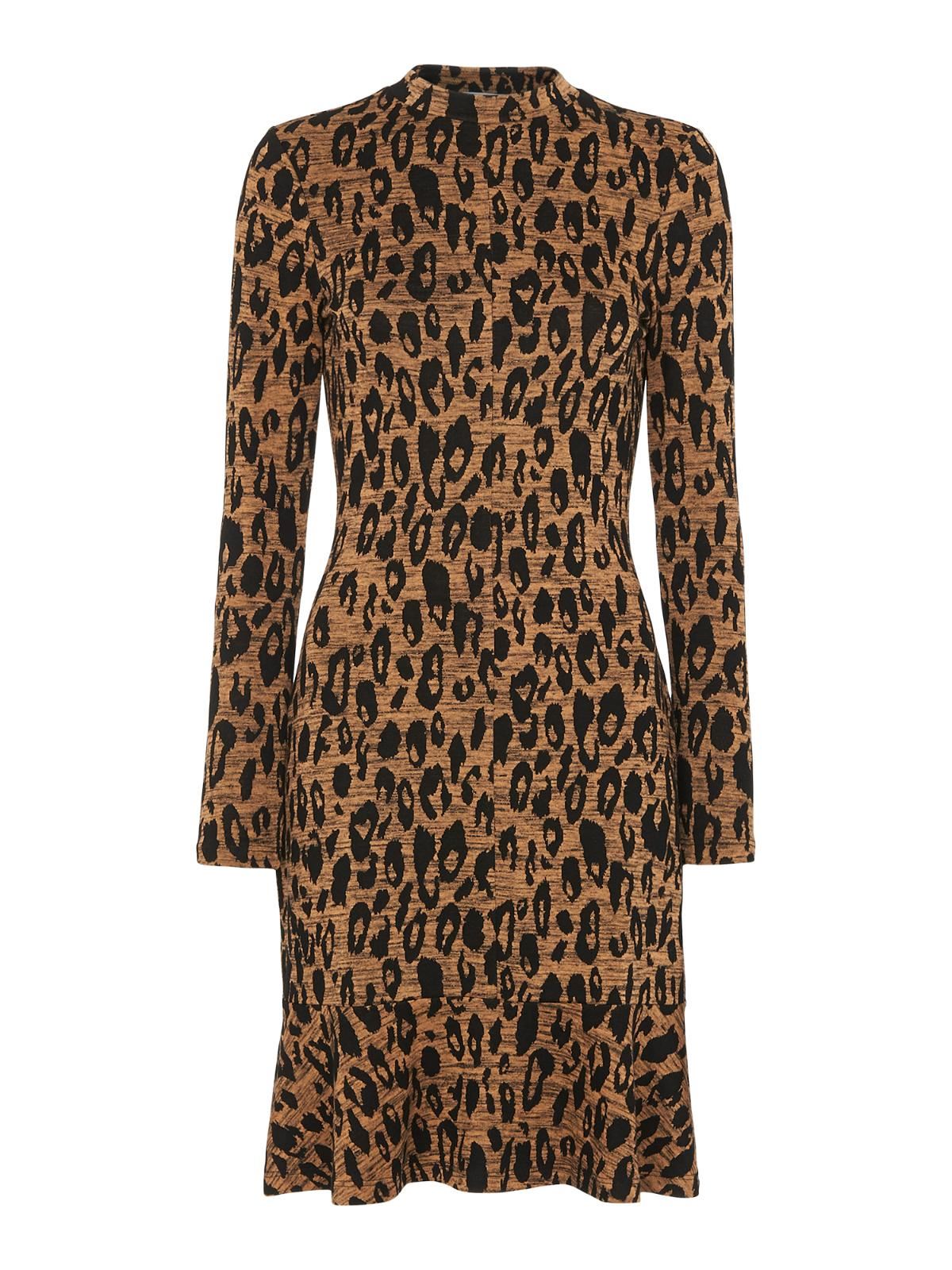 WHISTLES Animal Jersey Flippy Dress Beige Multi Long Sleeve UK4 RRP99 BNWT