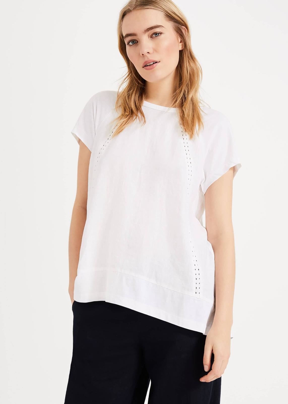 Phase Eight Melody Linen Scoop Neck Short Sleeve Blouse White Size UK8 RRP65