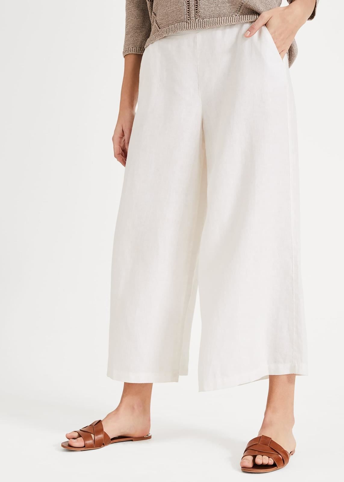 Phase Eight Lux Linen Wide Cropped Trousers White Size UK8 RRP75