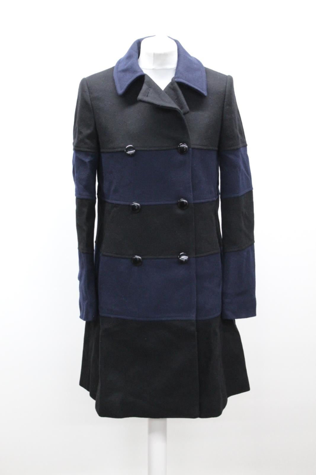 HOBBS Ladies Sophia Black Navy Blue Colour Block Collared Coat UK12 BNWT RRP269