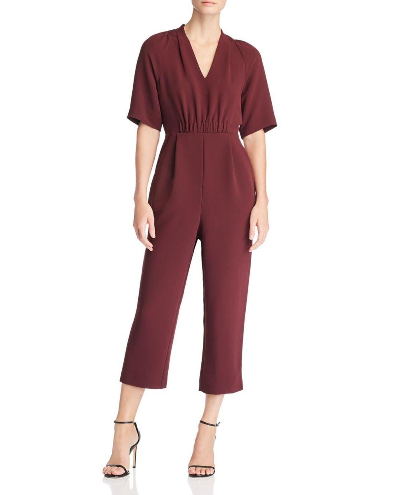WHISTLES Ladies Burgundy Red V Neck Devyn Crepe Jumpsuit UK6 RRP169 BNWT