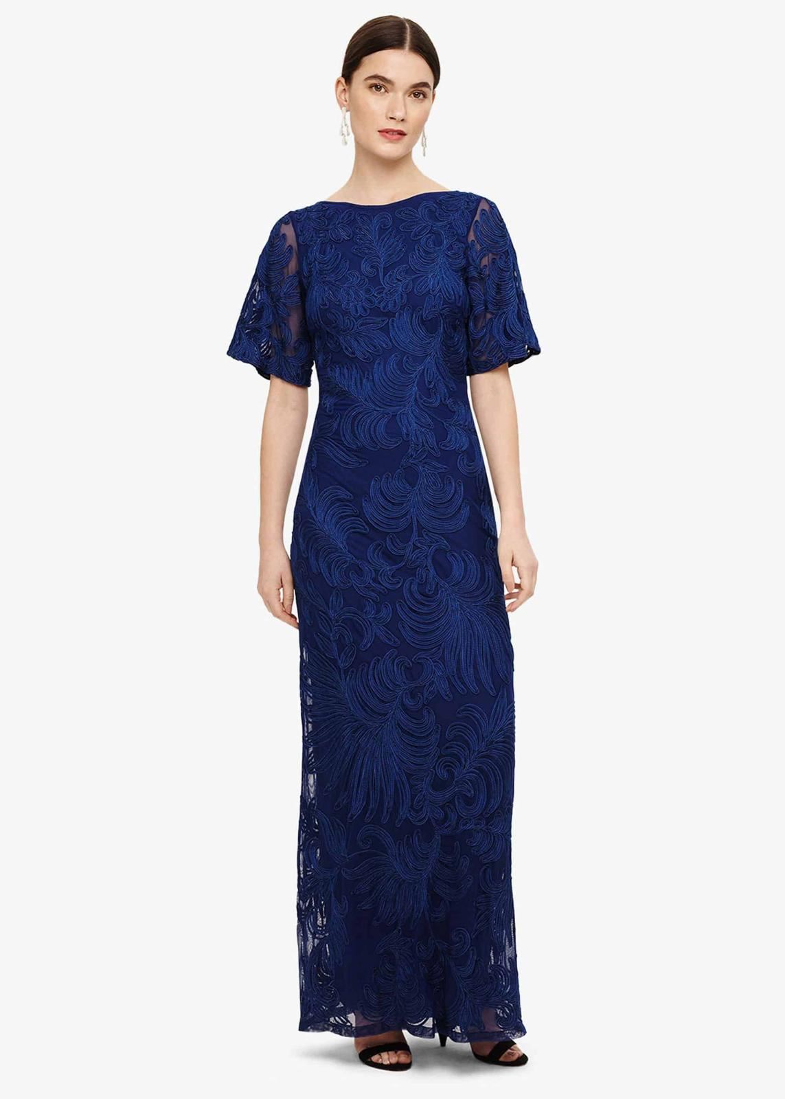 Phase Eight Cecily Tapework Lace Maxi Maxi Dress Cobalt Size UK10 RRP350