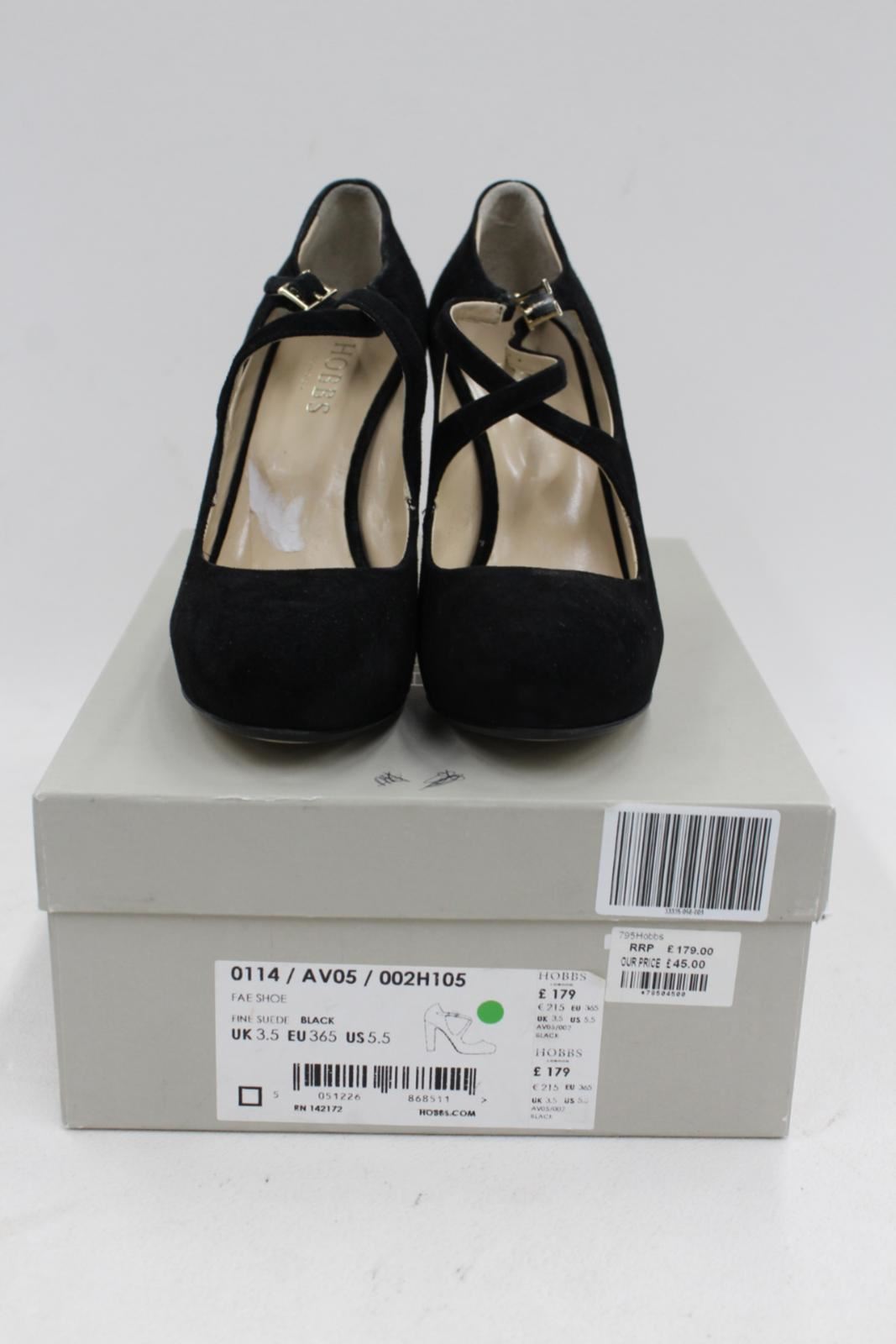 HOBBS Ladies Black Fine Suede Ankle Strap High Heel Fae Shoes UK3.5 BNIB