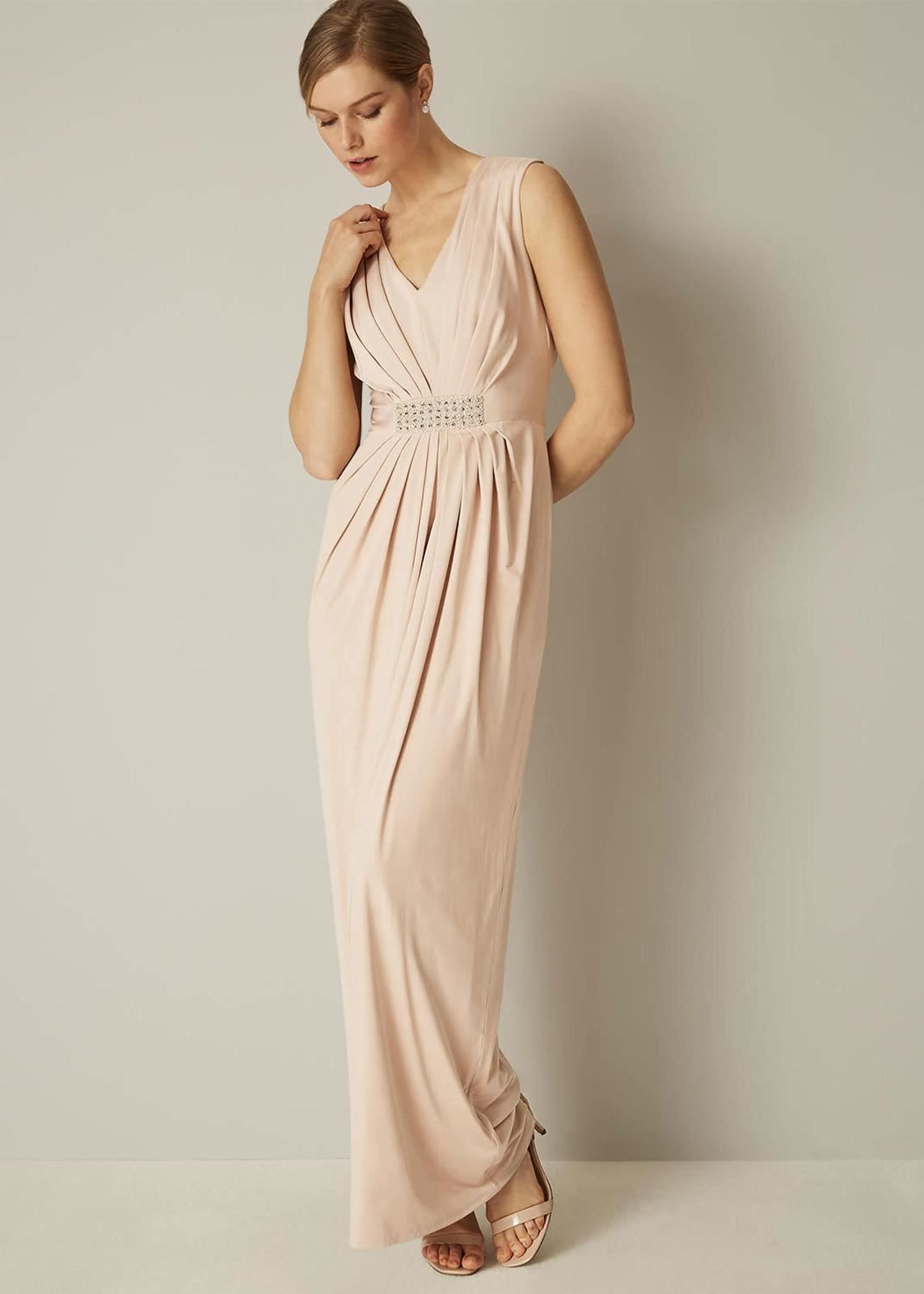 Phase Eight Martha Embellished Maxi Bridesmaid Dress Champagne Size UK6 RRP140