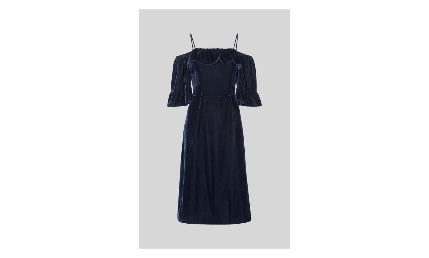 WHISTLES Velvet Fit & Flare Bardot Dress Navy Blue UK10 RRP199 BNWT
