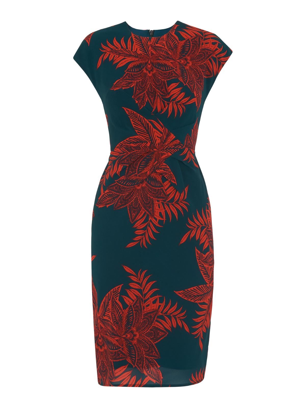 WHISTLES Palmyra Print Silk Blend Bodycon Dress Green/Multi UK6 RRP169 BNWT