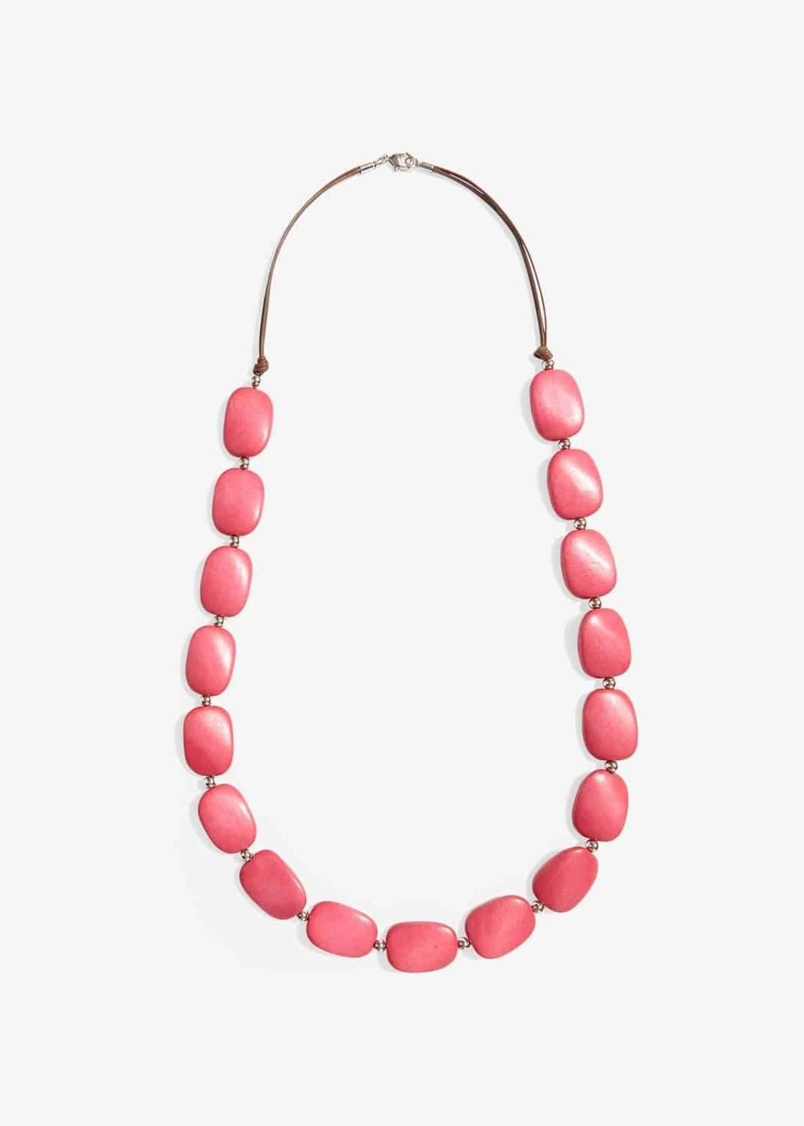 Phase Eight Wool Mia Flat Bead Long Necklace Pink RRP32