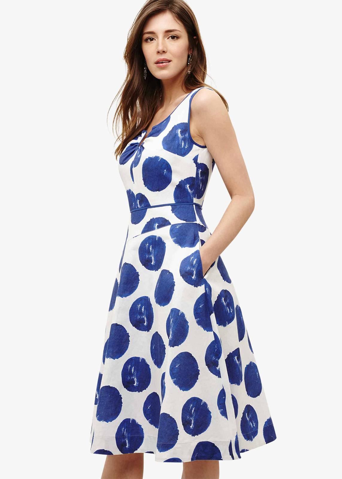Phase Eight Briella Spot Fit & Flare Dress Azure/White Size UK8 RRP110