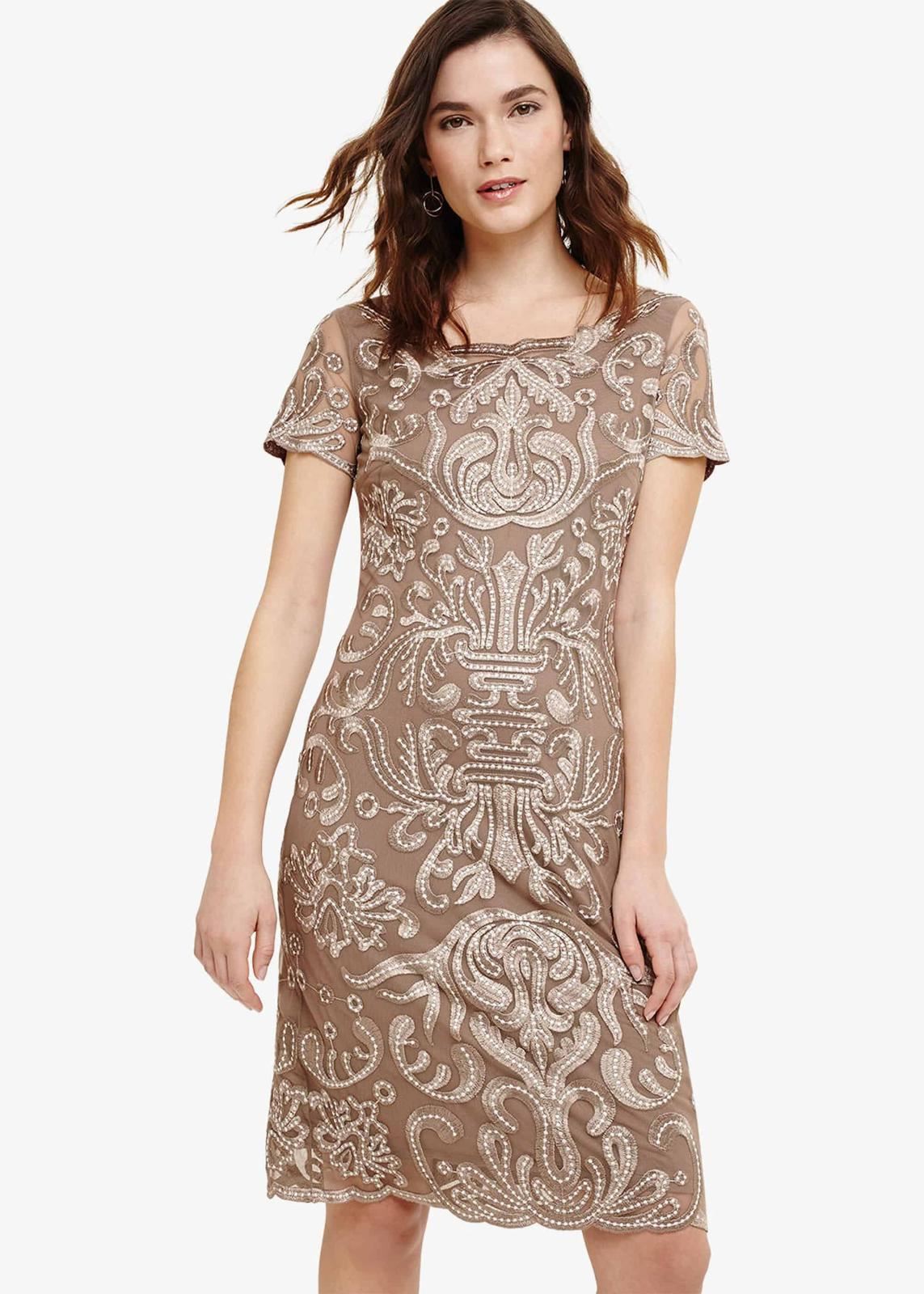 Phase Eight Talia Embroidered Shift Dress Praline Size UK6 RRP135