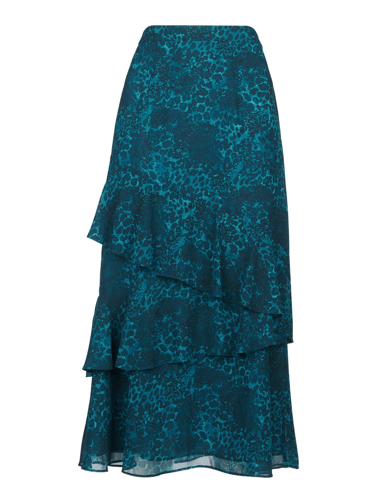 WHISTLES Teal Blue Lightweight Big Cat Print Midi Tiered Skirt UK6 RRP139 BNWT