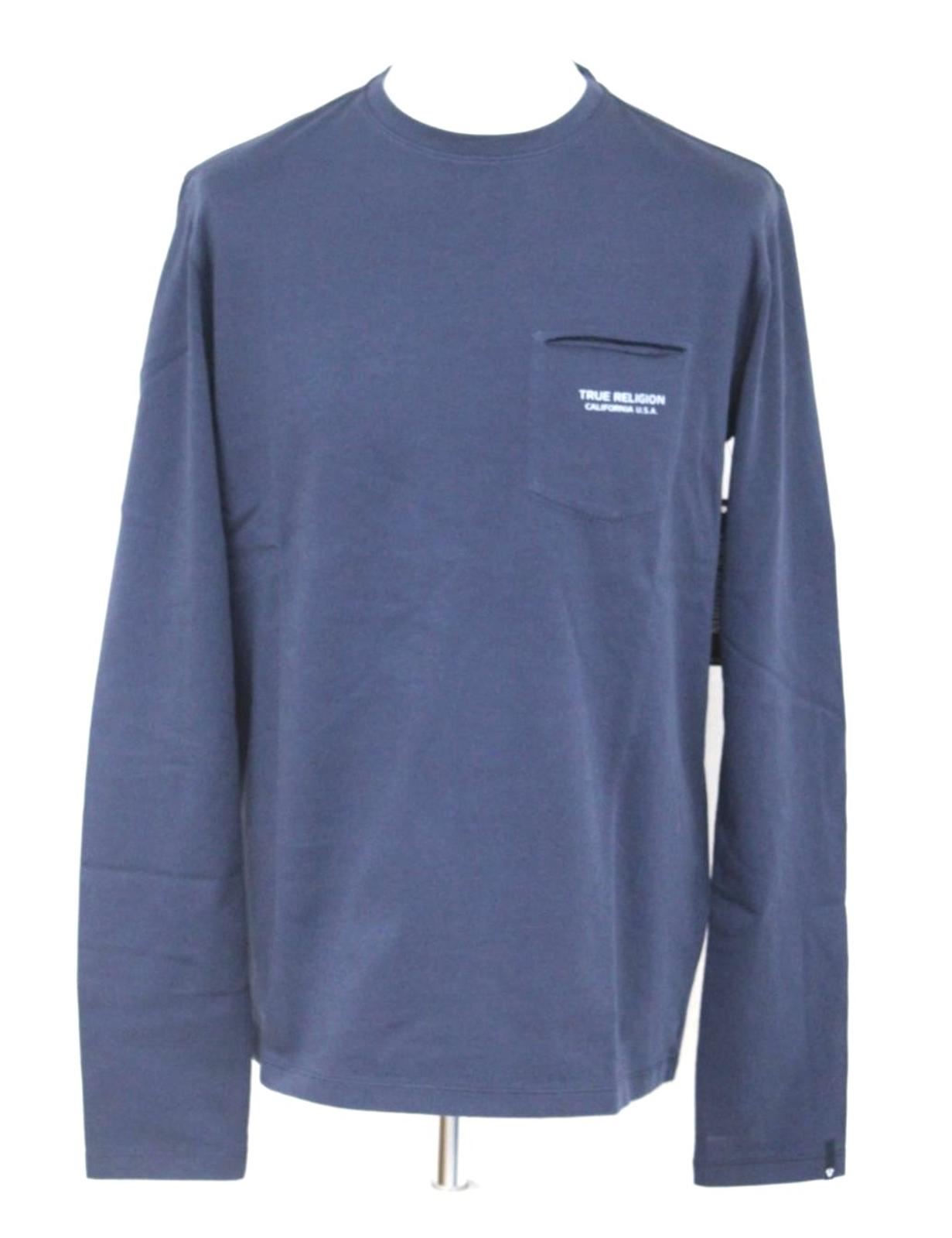 TRUE RELIGION Men's Navy Blue Cotton Long Sleeve Top T-Shirt S RRP109 BNWT
