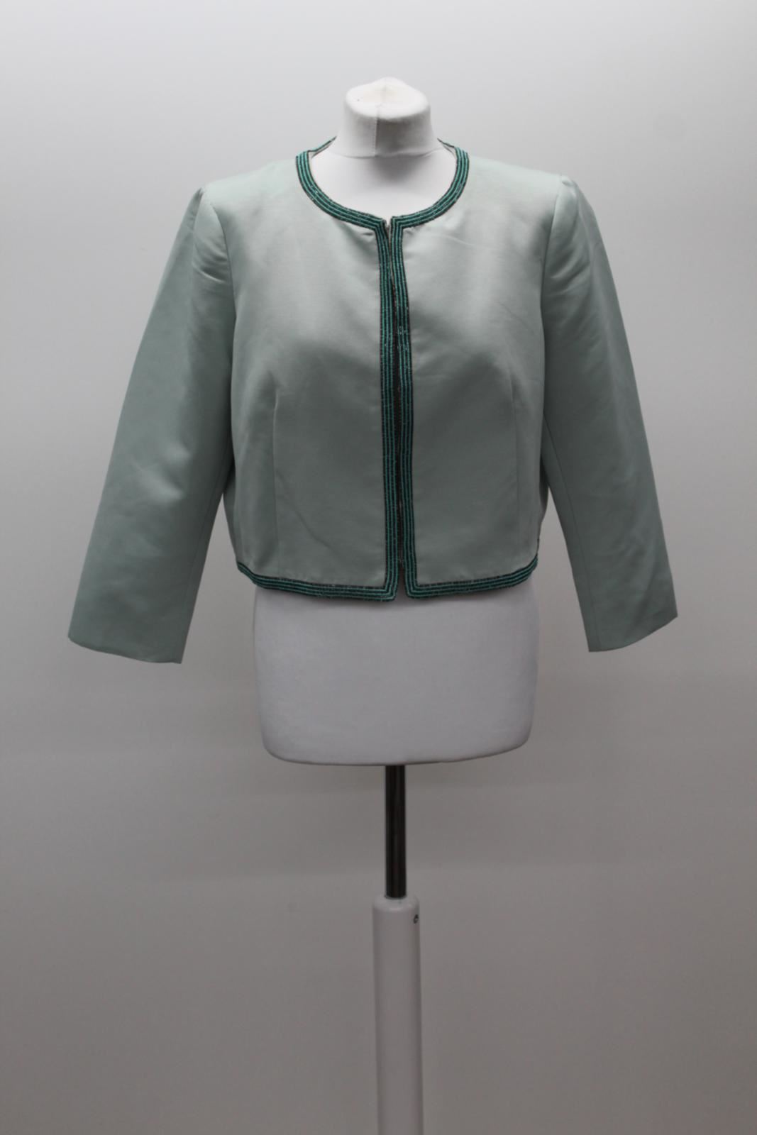 HOBBS Ladies Ashton Cameo Green Beaded 3/4 Sleeve Cropped Blazer UK14 NEW RRP199