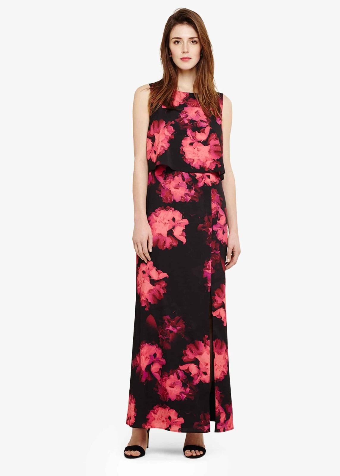 PHASE EIGHT Ladies Black Hot Pink Floral Printed Ali Maxi Dress UK6 BNWT