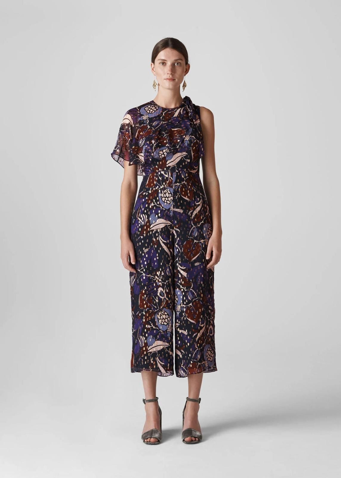 WHISTLES Ladies Erica Montrose Purple Silk Blend Print Jumpsuit UK8 BNWT RRP329