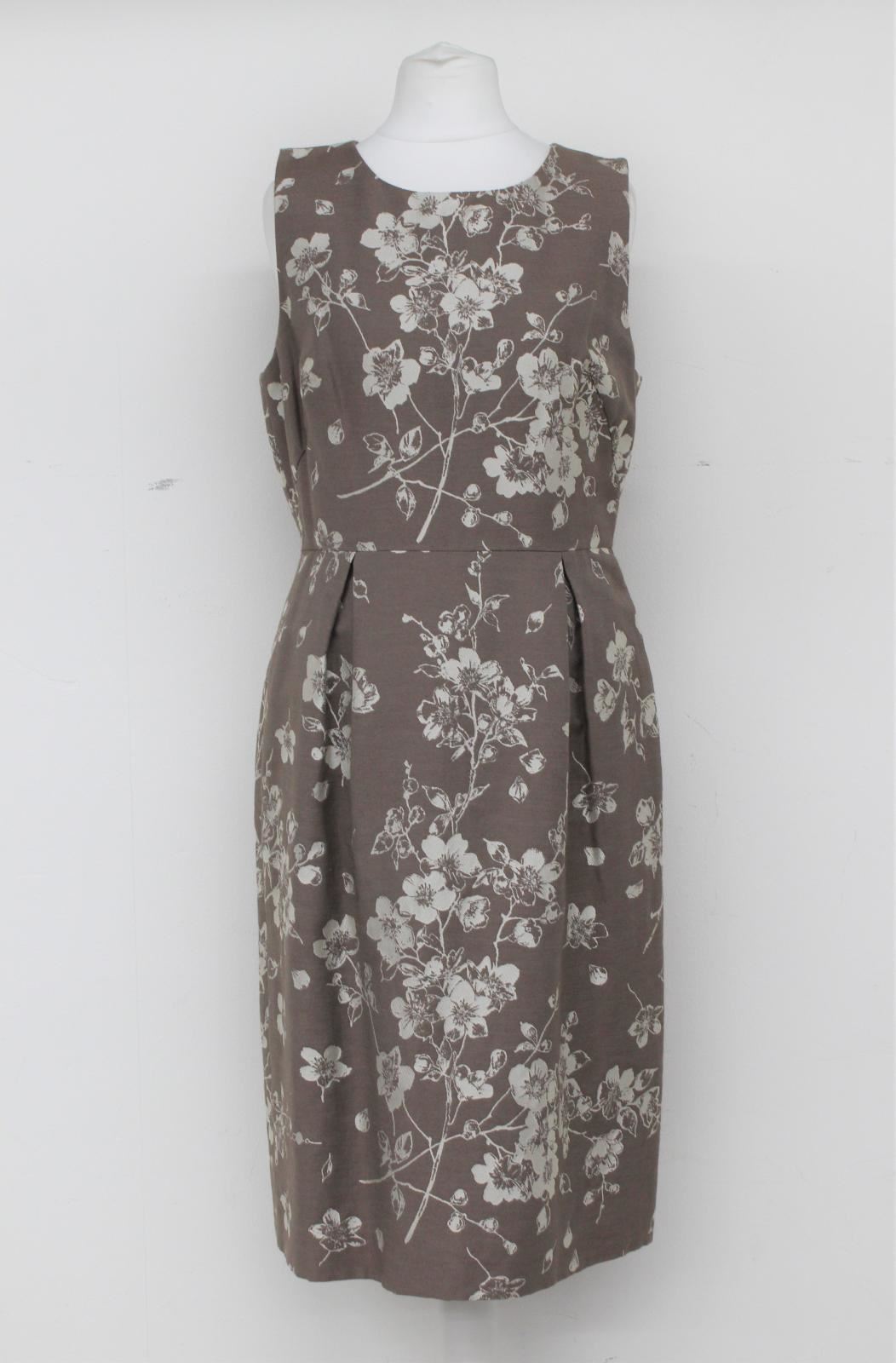 HOBBS Ladies Cocoa Beige Floral Print Sleeveless Jacquard Shift Dress UK10 BNWT
