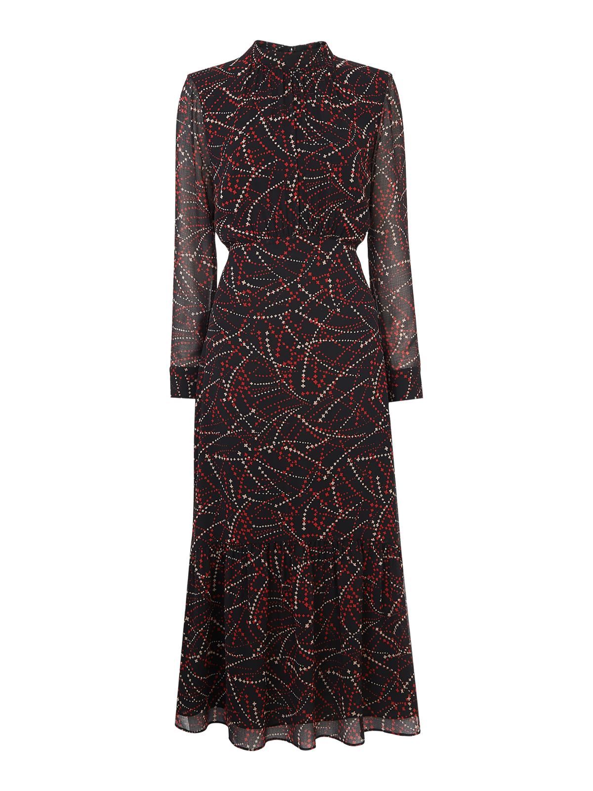 WHISTLES Shooting Star Midi Dress Black Multi Long Sleeve UK4 RRP179 BNWT