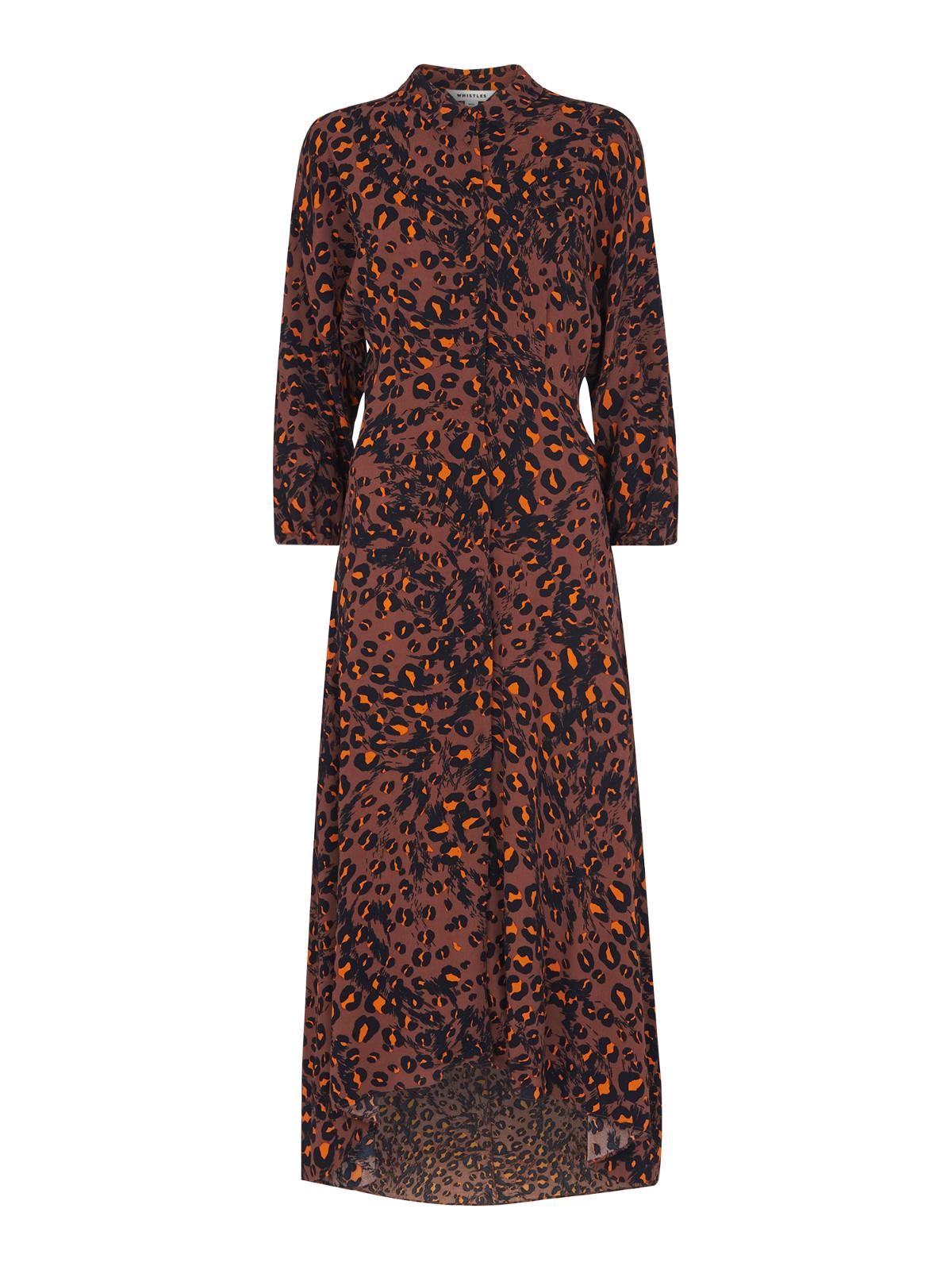 WHISTLES Ladies Amara Brushed Leopard Shirt Dress Brown/Multi UK4 RRP169 NEW