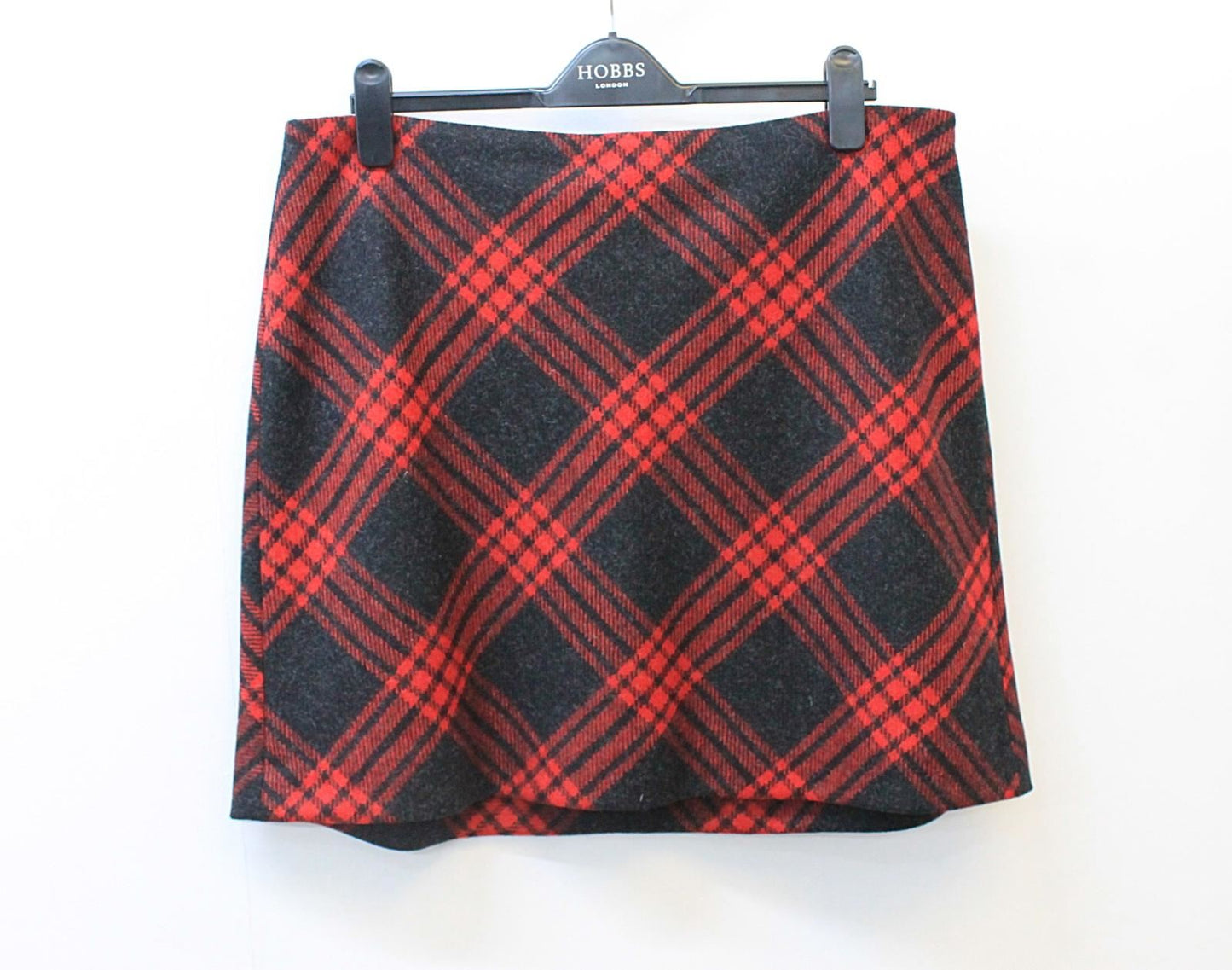 HOBBS Ladies Elea Red Charcoal Wool Checked A-Line Mini Skirt UK16 BNWT RRP99