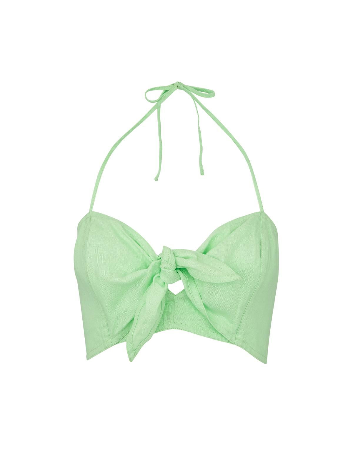 WHISTLES Ladies Lime Green Tie Front Linen Bralette Top UK4 RRP89 BNWT