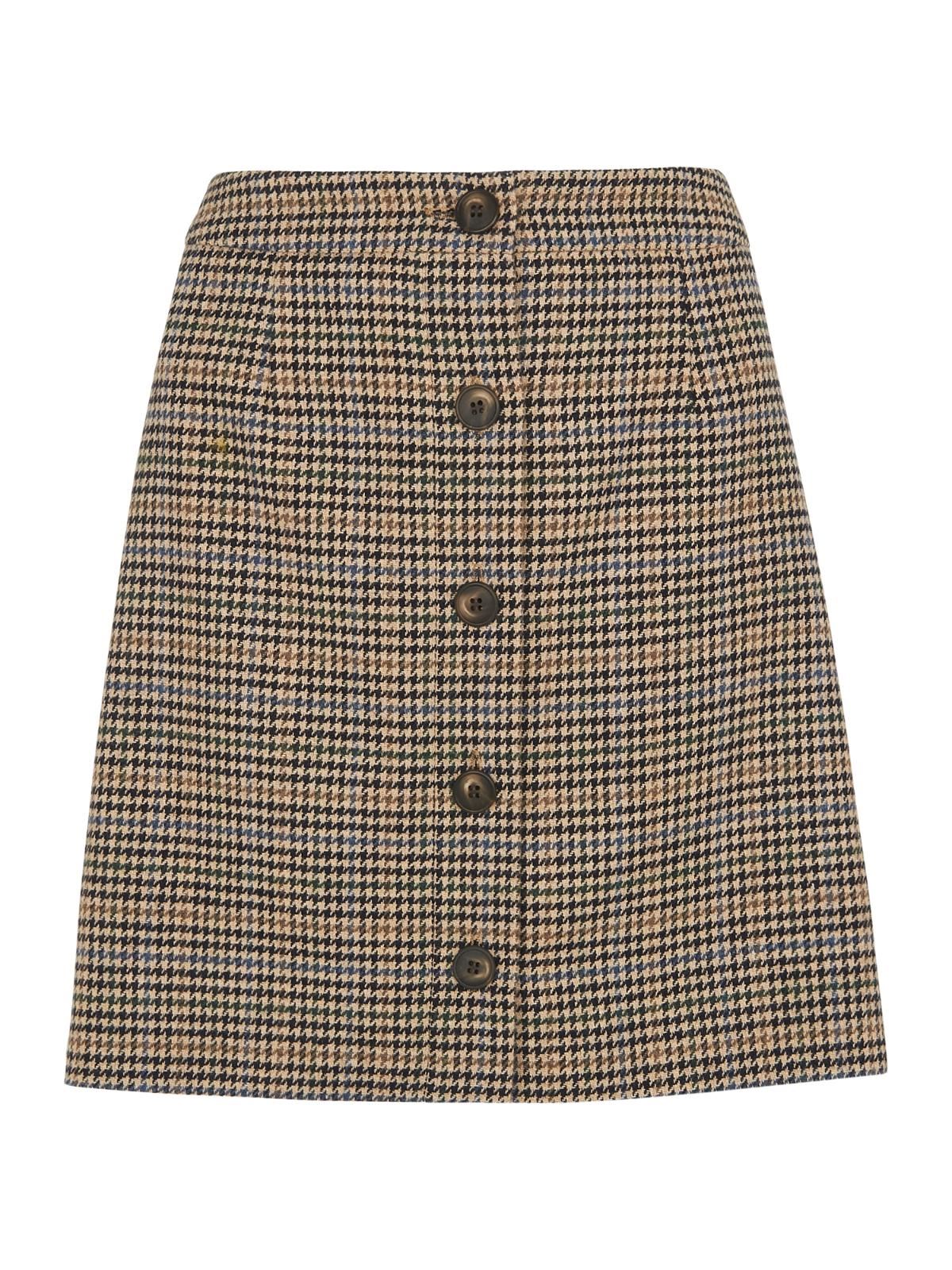 WHISTLES Ladies Houndstooth Button A-line Skirt Brown/Multi UK14 RRP99 BNWT