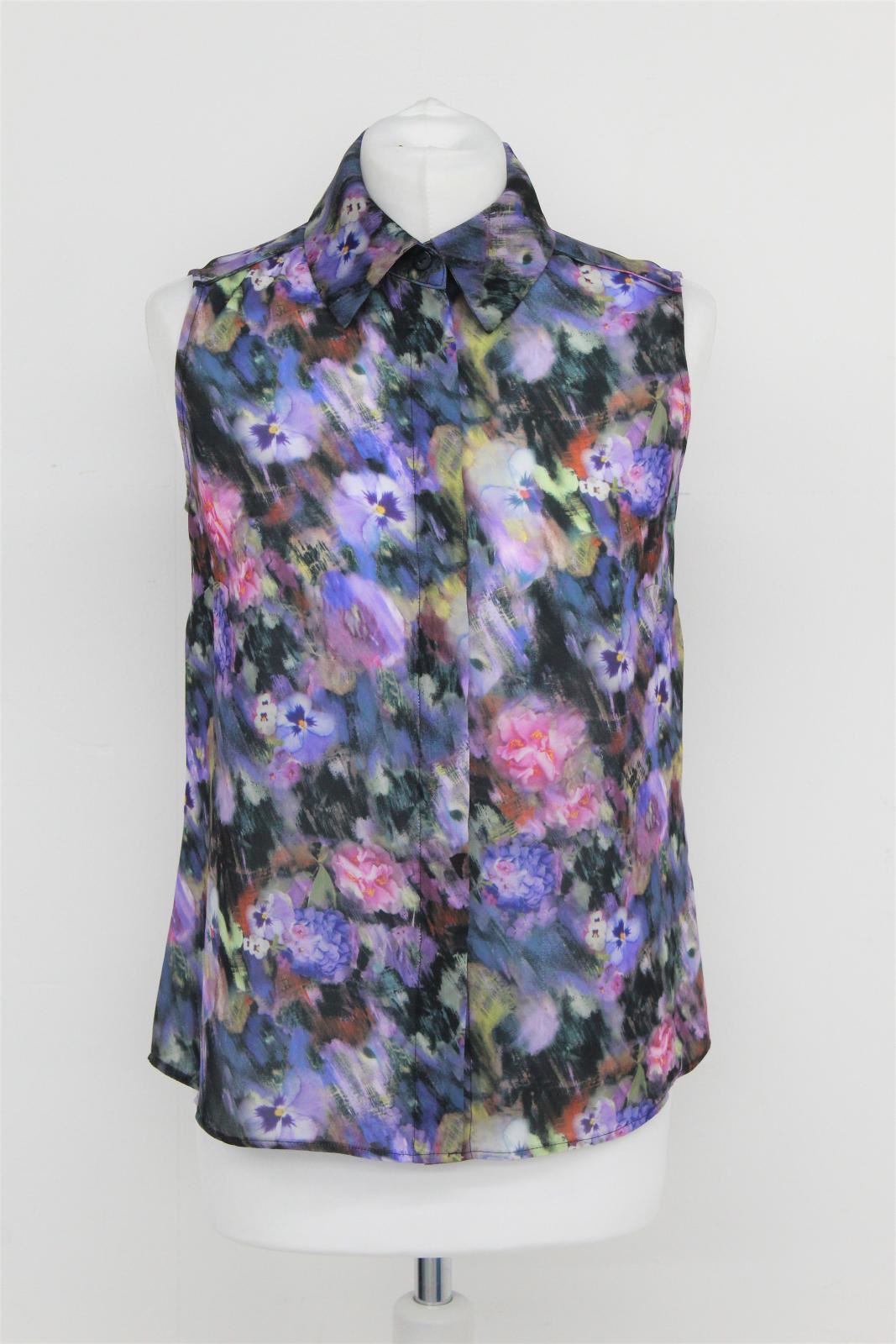 HOBBS Ladies Purple/Multi Highland Sleeveless Collared Blouse Top UK6 NEW